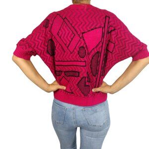 VTG Fuchsia and Black 80s Graphic Knit Sweater